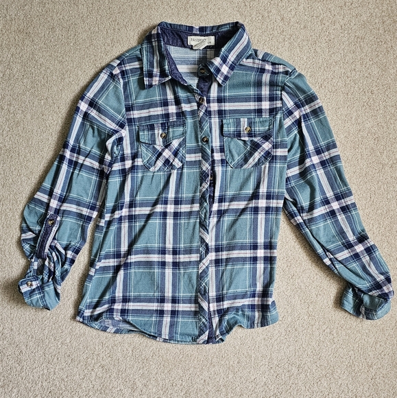 Girl's plaid fall button up shirt bundle, roll tab sleeves, Little Girl autumn - Picture 11 of 13